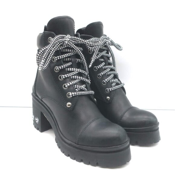 Miu Miu Nevermind Crystal-Embellished Combat Boots Black Leather